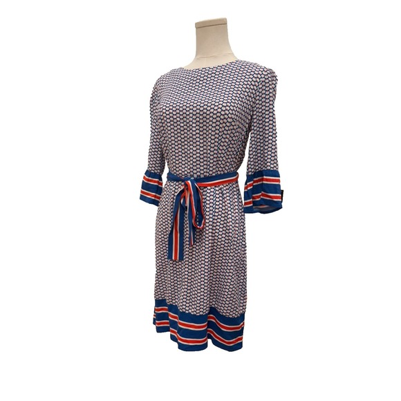 Boden Floral Feminine Boho Nautical Andrea Belted Shirt‎ Dress Fluted Sleeve 6R - Picture 5 of 13
